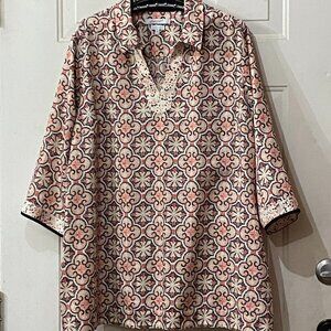 Foxcroft Wrinkle Free Relaxed Sz 20W Blouse Tunic 3/4 Sleeve Cotton Multicolor